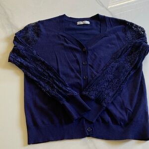 Grace Karin Navy Cardigan with Lace Sleeves